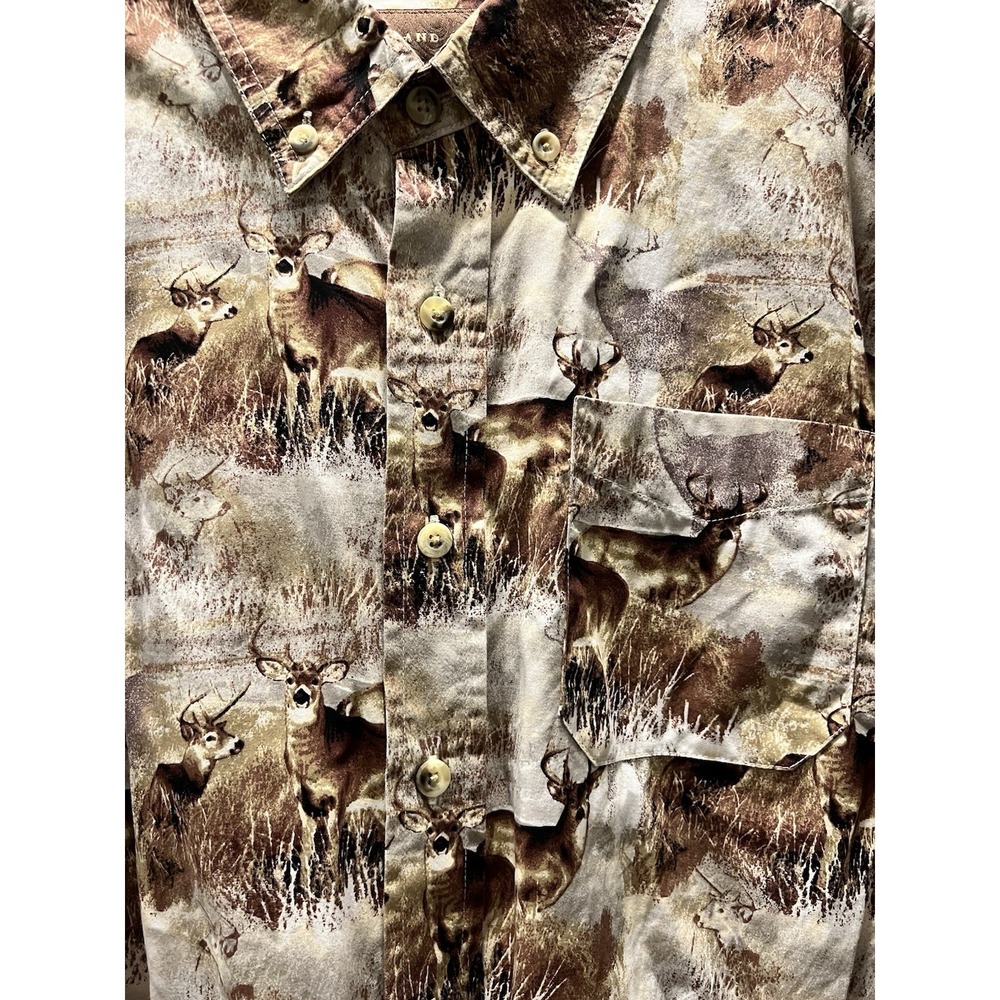 Woodland Trail Deer Buck All over Print 100% Cotton Hunting Casual Shirt XL - Picture 3 of 7